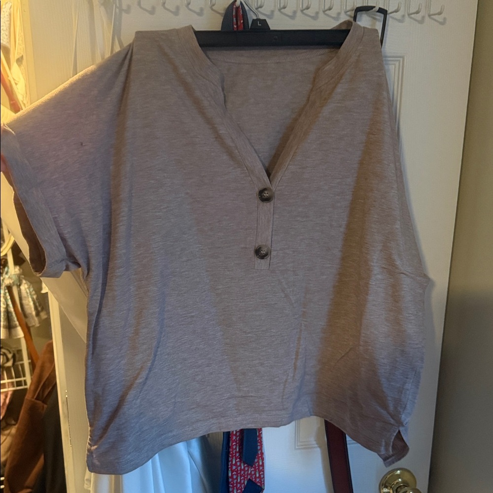 Elegant Taupe Buttoned Women's Blouse